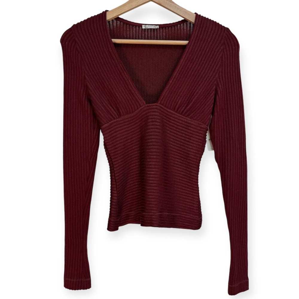 Intimately Free People Lindsey Plunge V-Neck Long Sleeve Top XS NWT